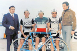 Colnago archives – Ernesto Colnago with his 1974 SCIC team; from left, Colnago, Gibi Baronchelli, Enrico Paolini, Franco Bitossi, unknown